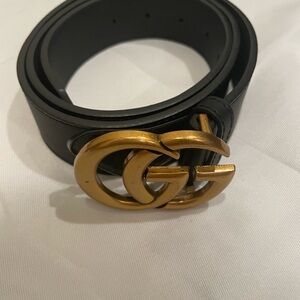 Gucci Black Leather Belt with Gold Double G Buckle